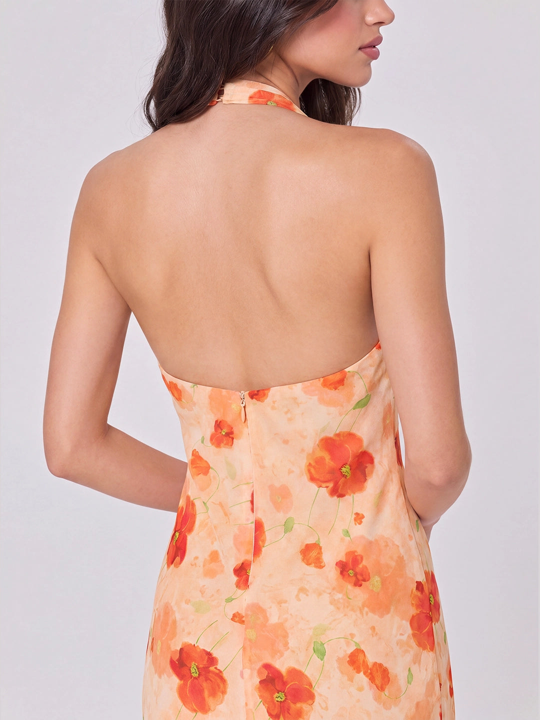 3D Flower Ruched Halterneck Maxi Dress