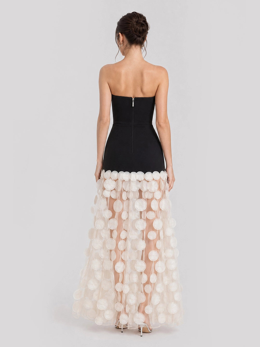 3D Polka Dot Embellished Hem Maxi Dress