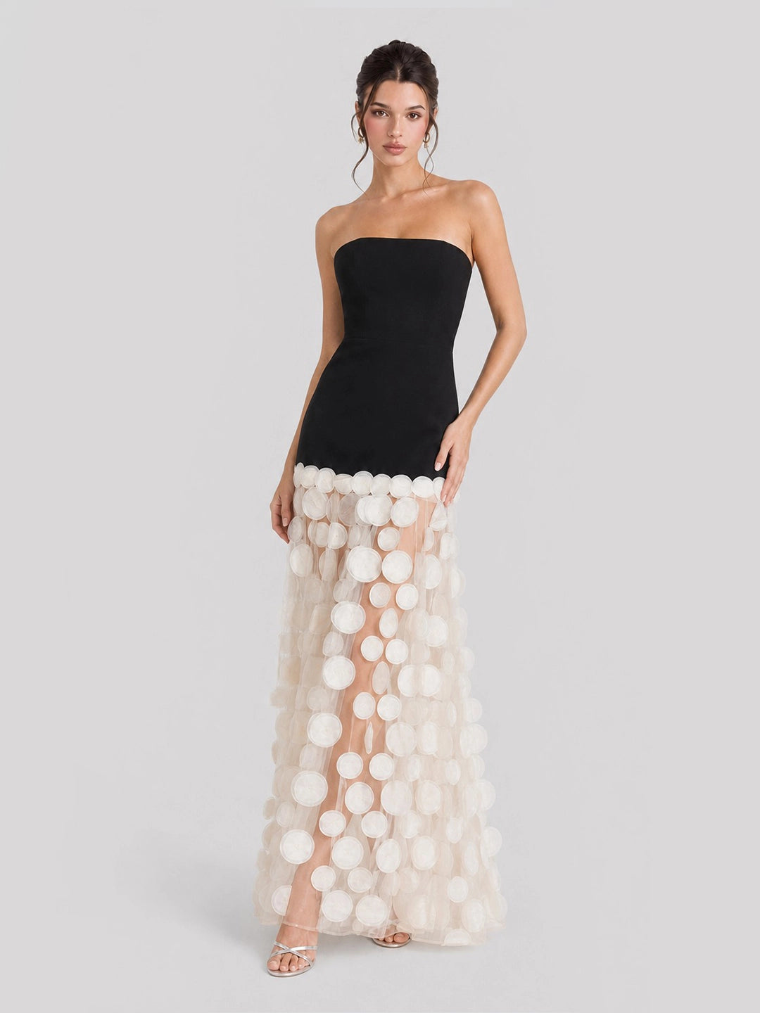3D Polka Dot Embellished Hem Maxi Dress