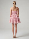 3D Rose Appliqué Strapless Mini Dress