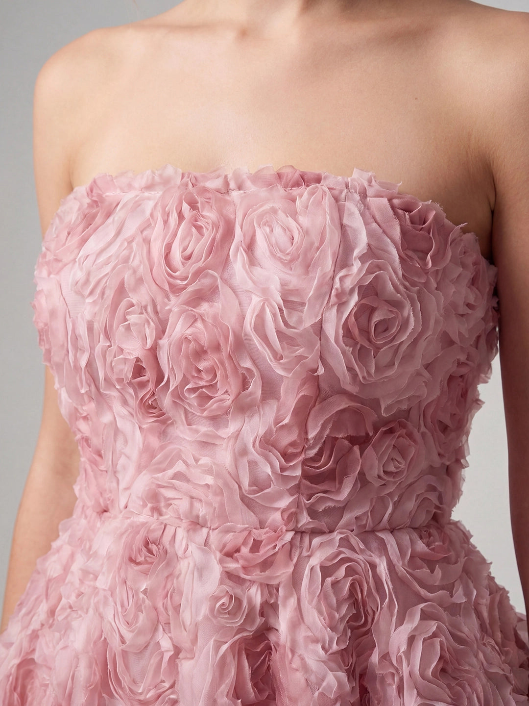 3D Rose Appliqué Strapless Mini Dress