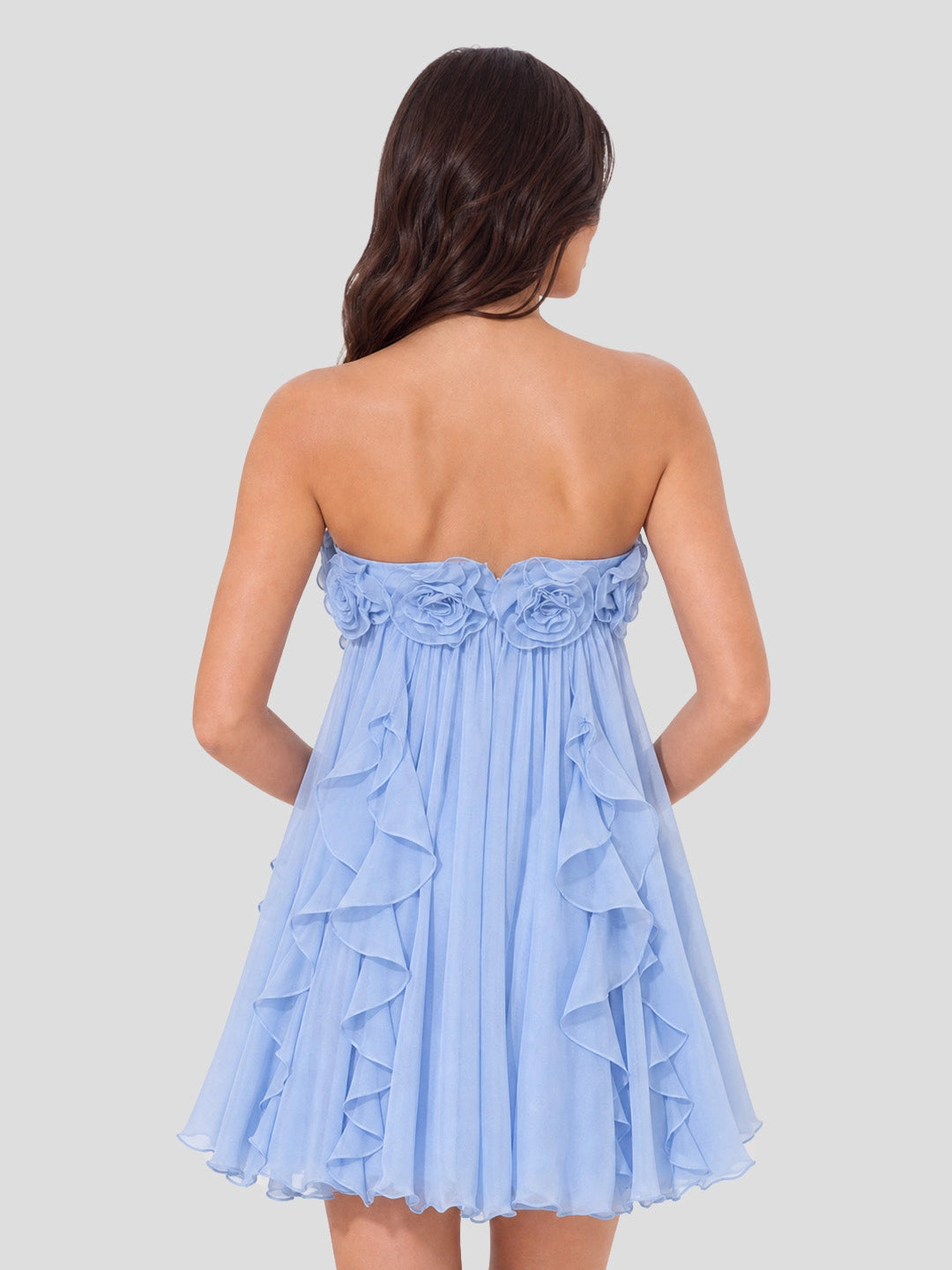 3D Rosette Halterneck Open Back Mini Dress
