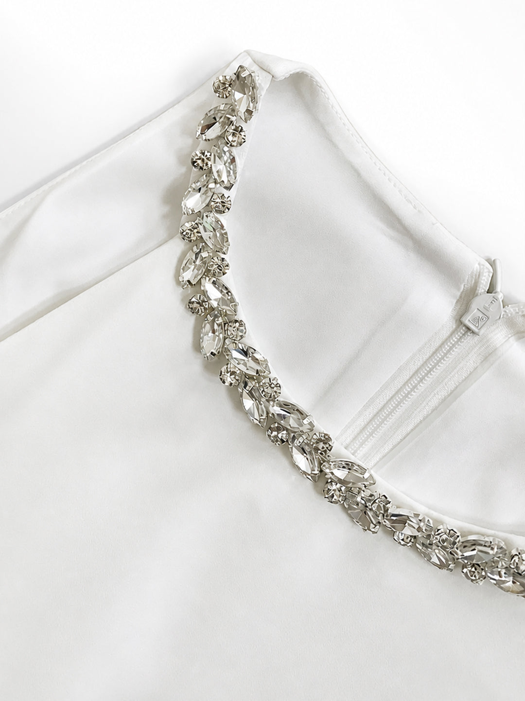 White Pearl Embellished Halter A-Line Midi Dress