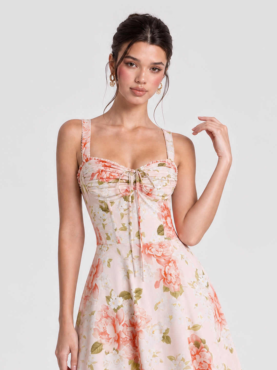 Floral Corset Lace Trim Midi Dress
