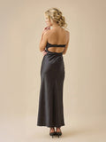 Sleek Strapless Bodycon Satin Maxi Dress