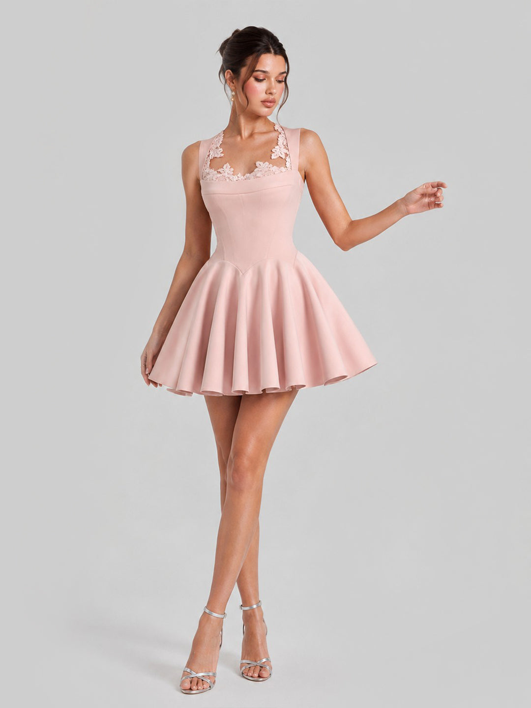 Lace Trim Corset Fit-and-Flare Mini Dress