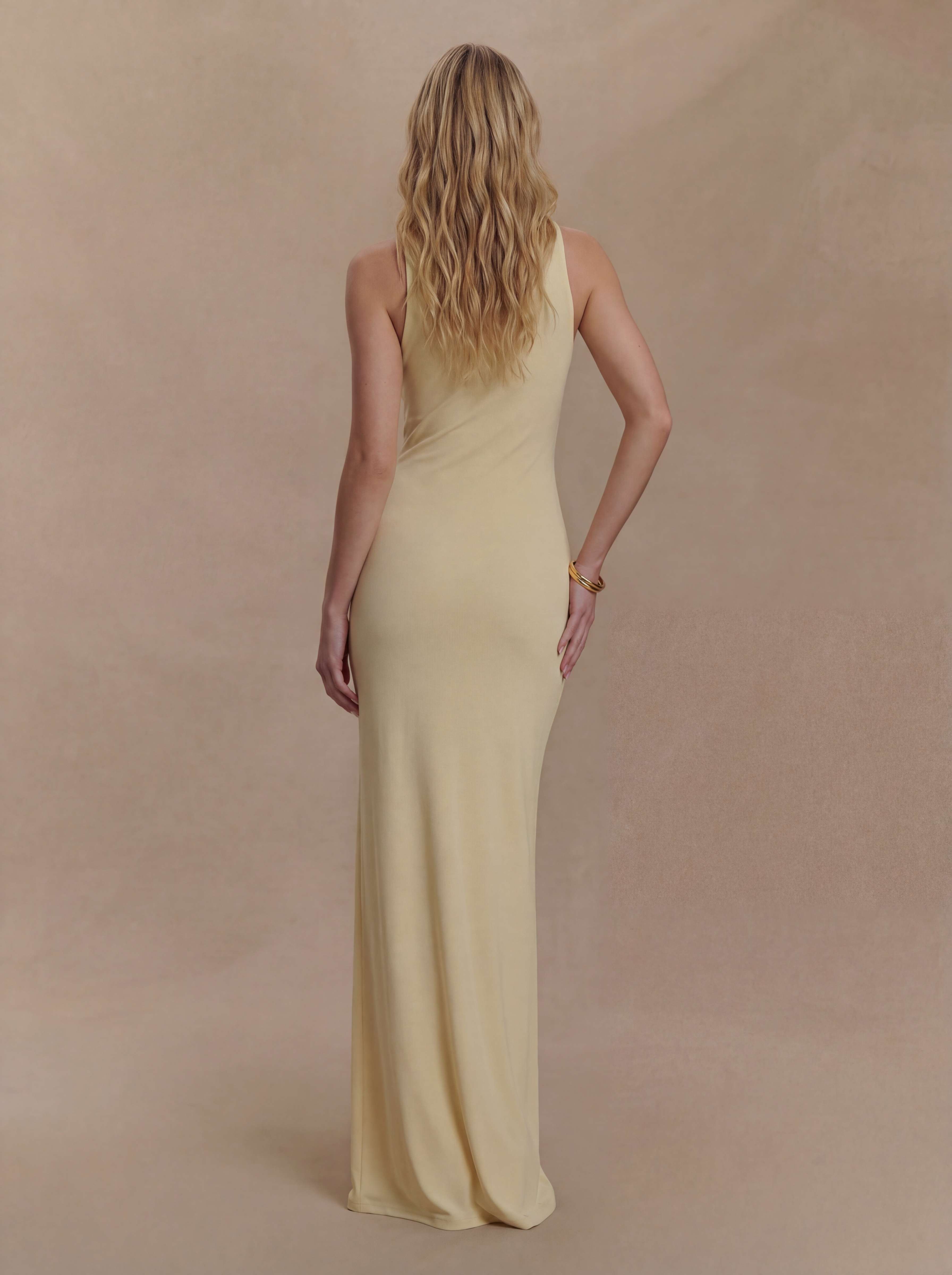 Deep V halter neck maxi dress