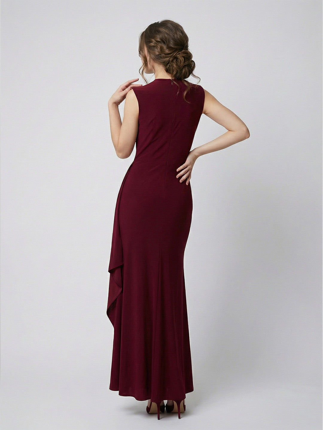 Luxurious High-Neck Ruched Draped Evening Gown