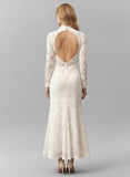 Long-Sleeve Low-Back Stretch Lace Maxi Dress