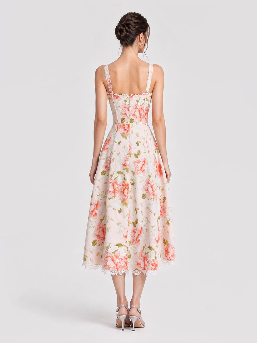 Floral Corset Lace Trim Midi Dress