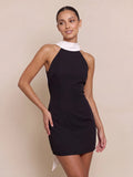 Elegant Black Halter Neck Backless Mini Dress