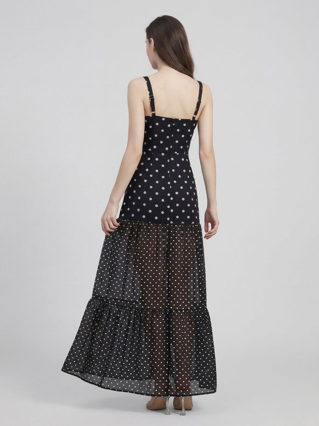Polka Sheer Bottom Maxi Dress