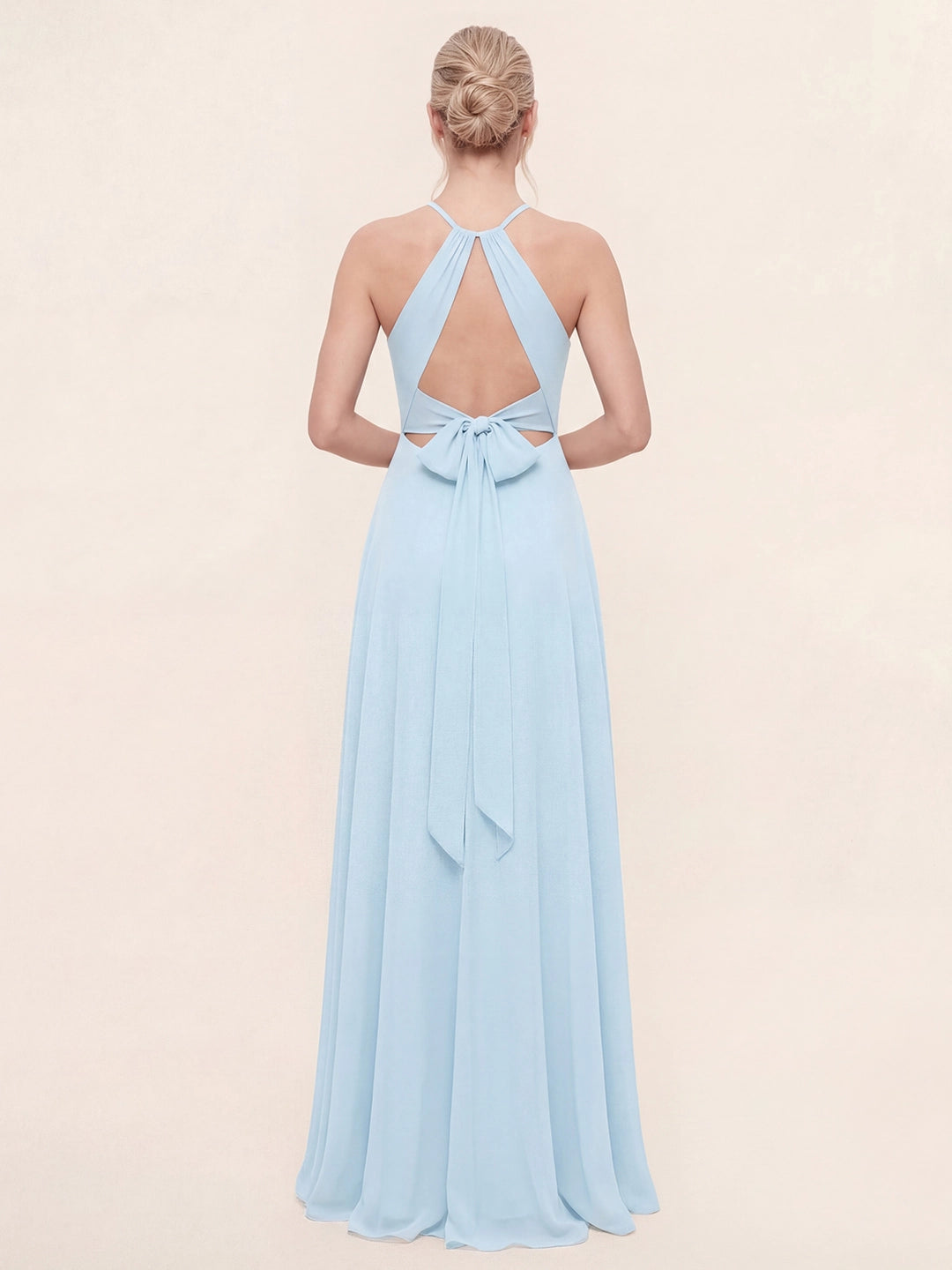 Deep V Front & Back Bow A-Line Chiffon Dress