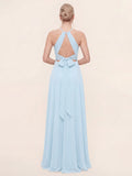 Deep V Front & Back Bow A-Line Chiffon Dress