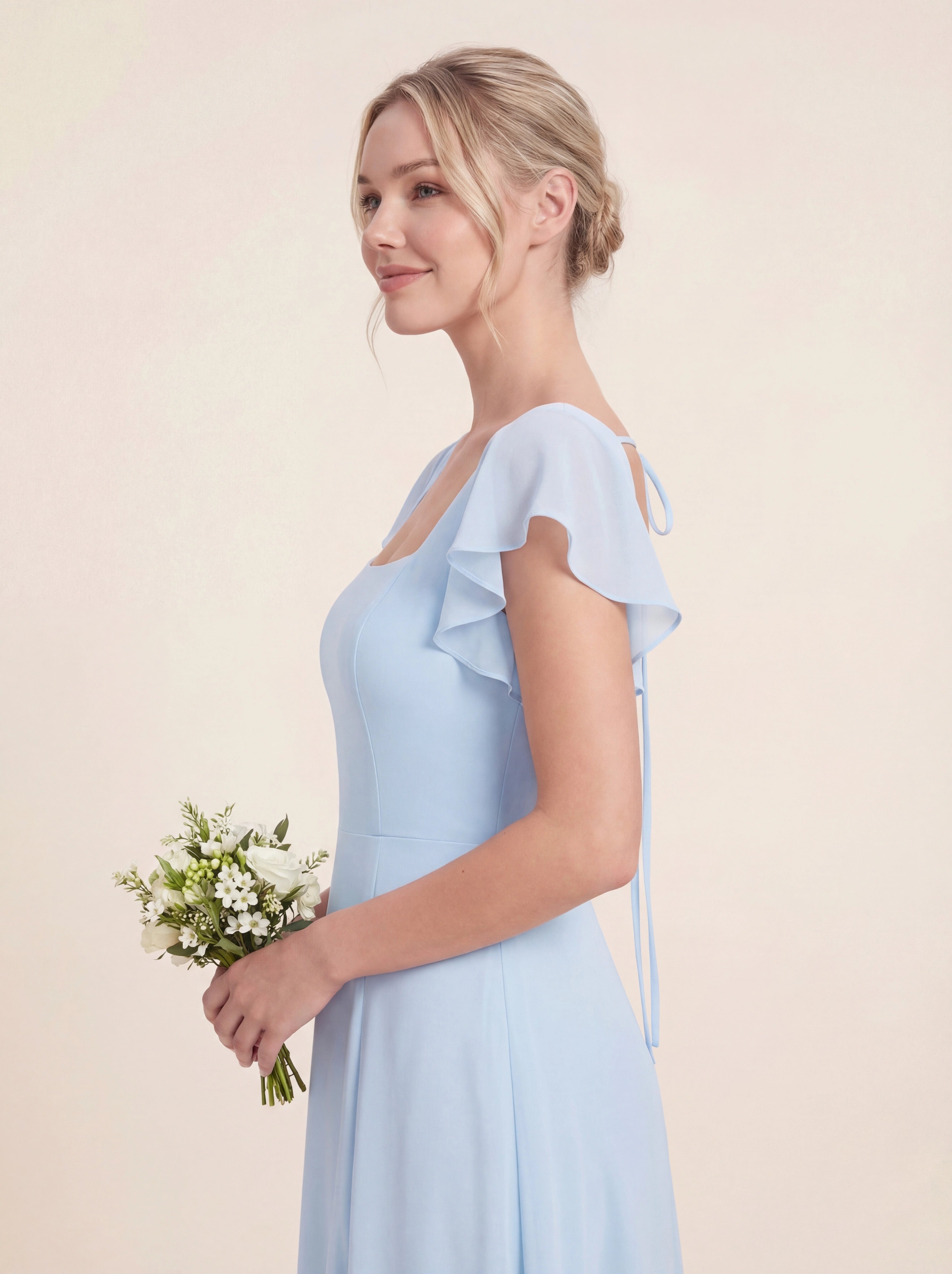 Delicate Halter Tie-back A-Line Ruffled Chiffon Dress
