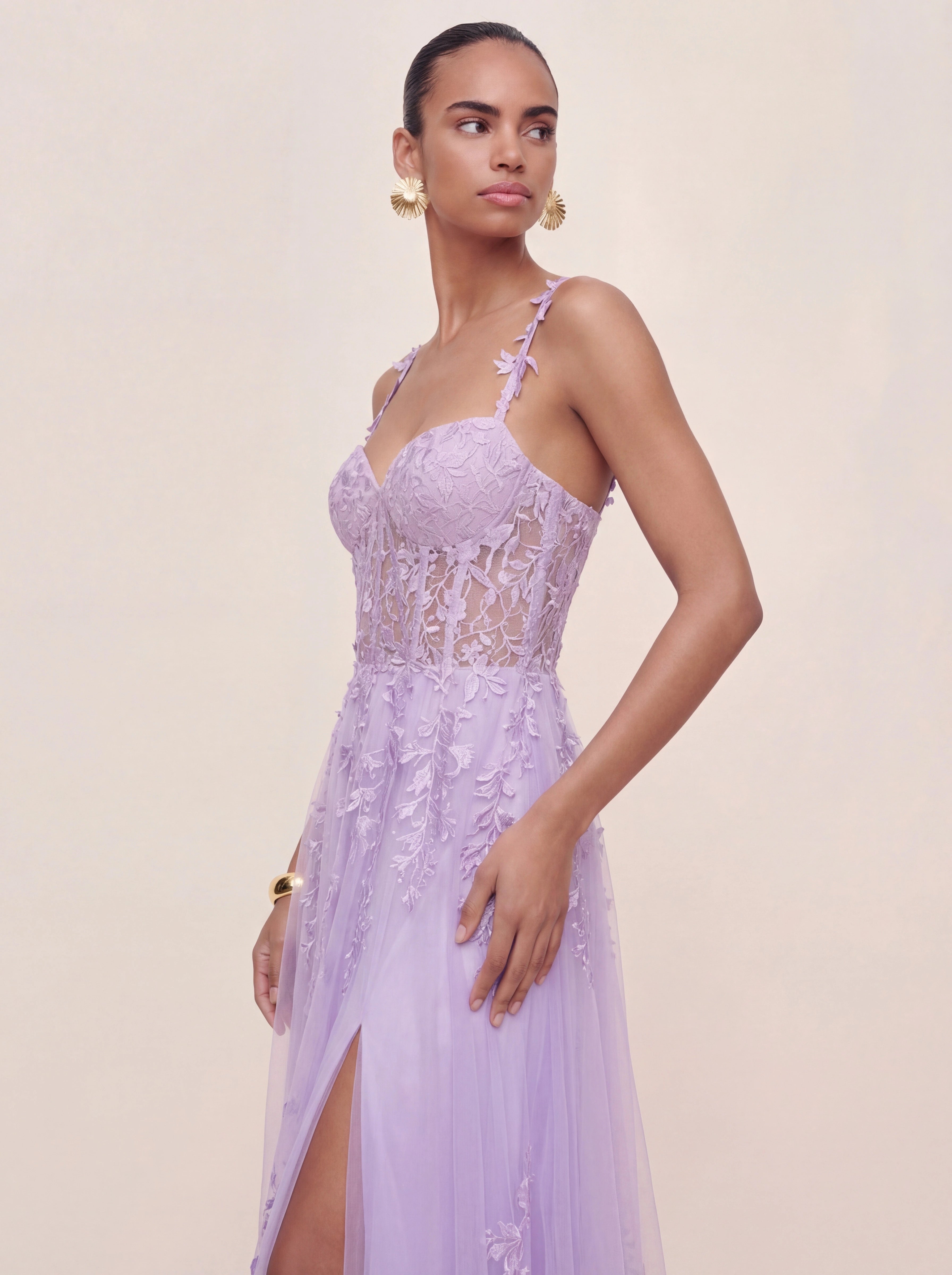 Leaf Strap Lace Embroidered A-Line Prom Gown
