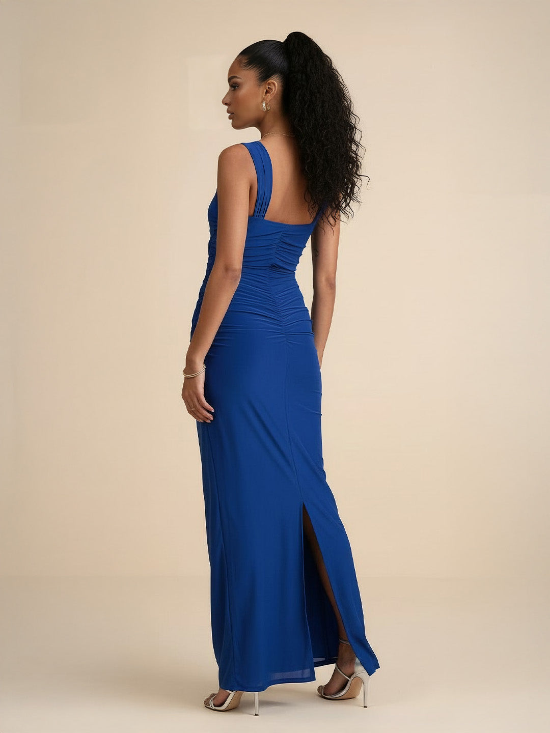 Amazing Mesh Ruched Column Maxi Dress