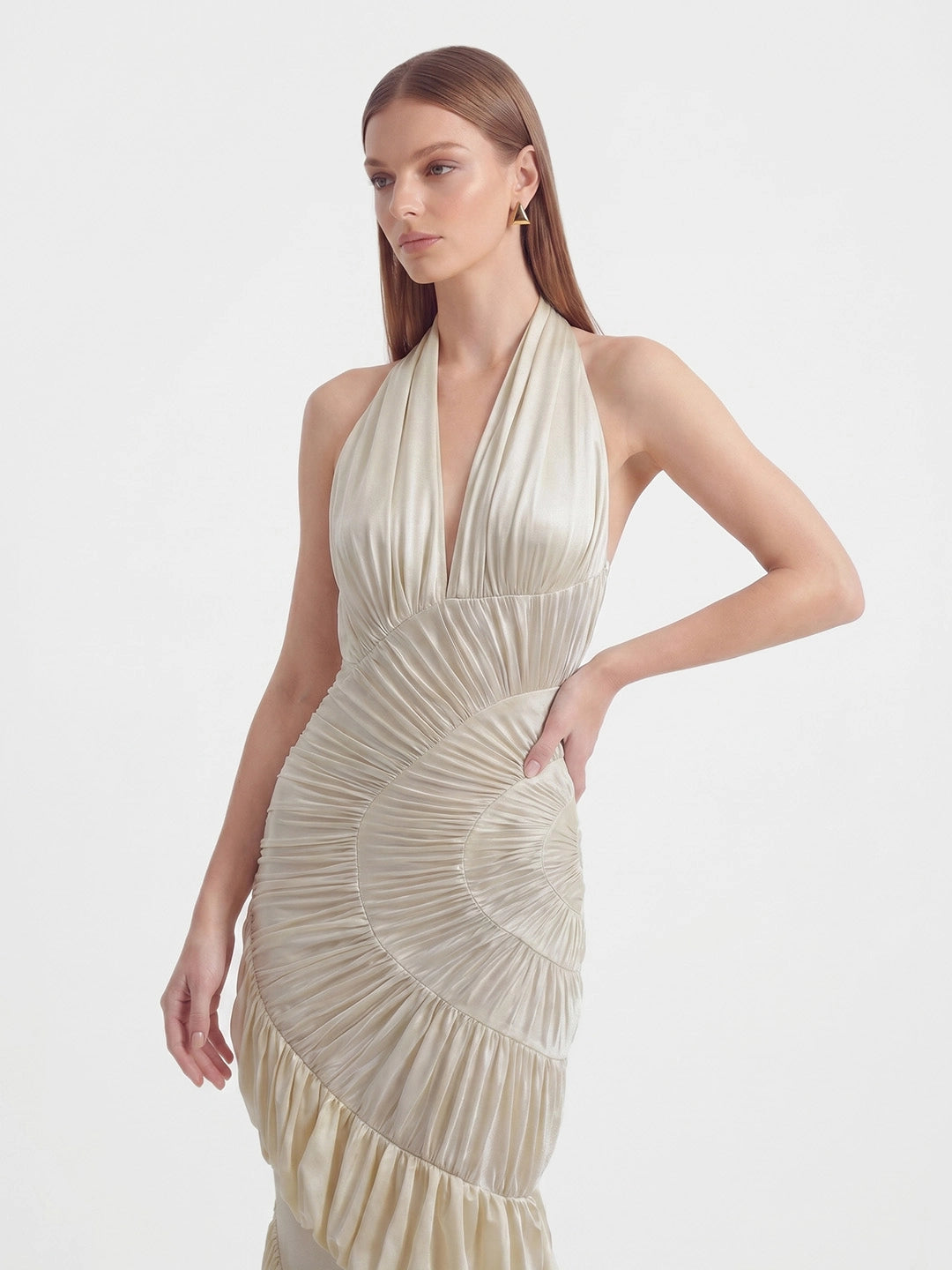 Ammonite-Inspired Spiral-Ruched Maxi Gown