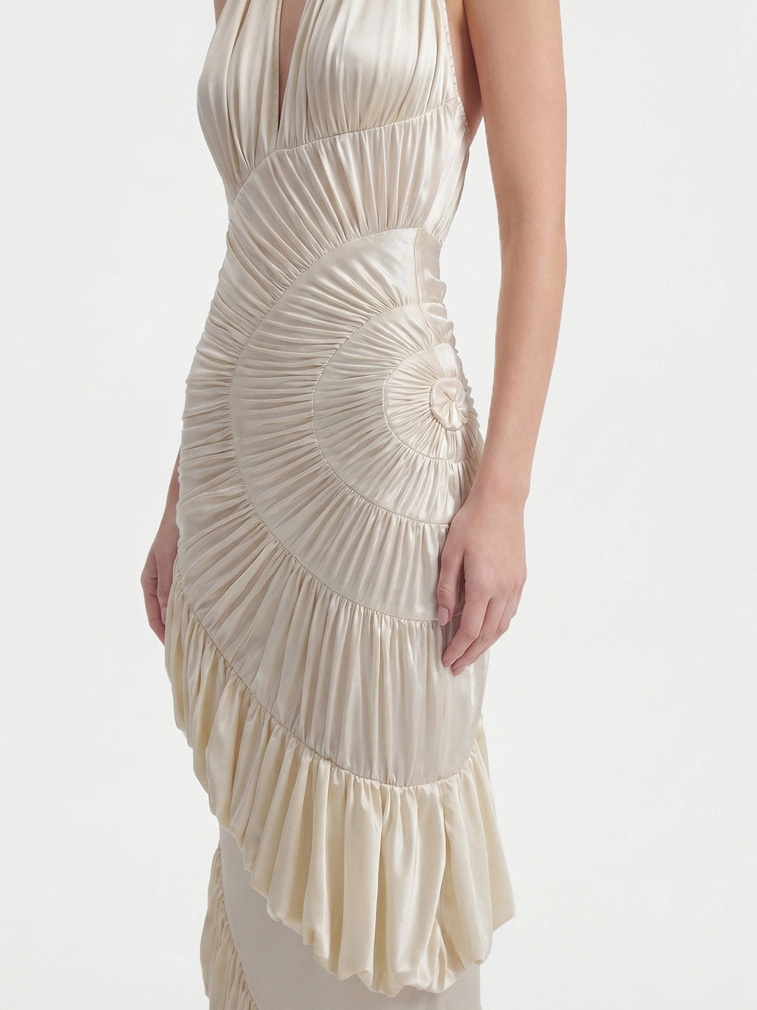 Ammonite-Inspired Spiral-Ruched Maxi Gown