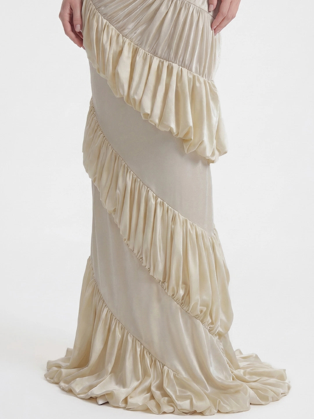 Ammonite-Inspired Spiral-Ruched Maxi Gown