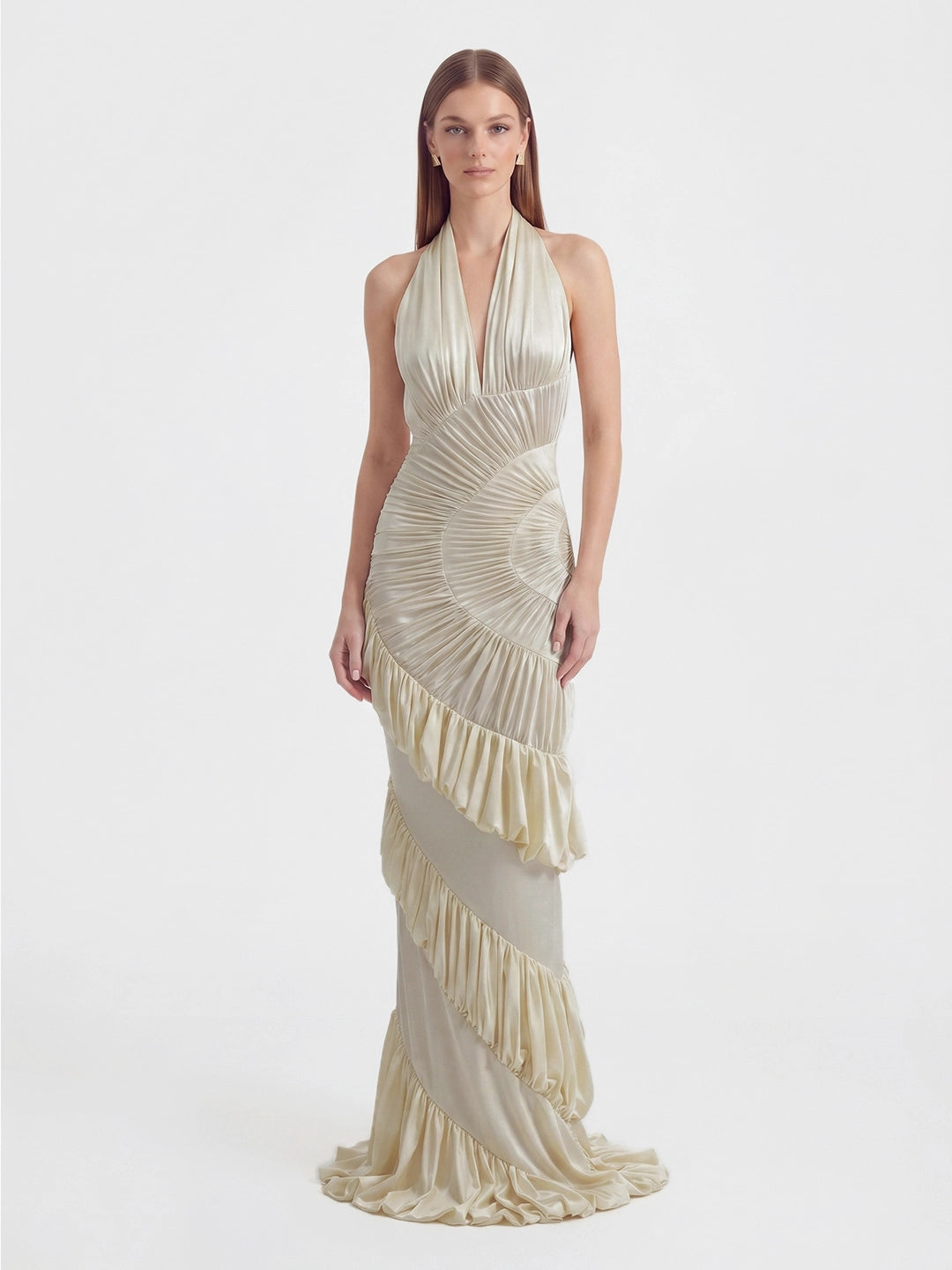 Ammonite-Inspired Spiral-Ruched Maxi Gown