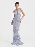 Ammonite-Inspired Spiral-Ruched Maxi Gown