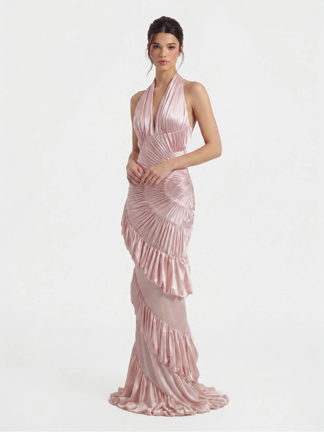 Ammonite-Inspired Spiral-Ruched Maxi Gown