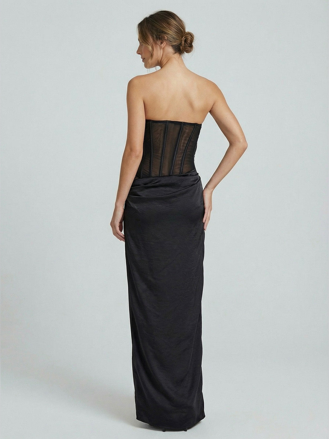 AshaFloral Mesh And Satin Maxi Dress