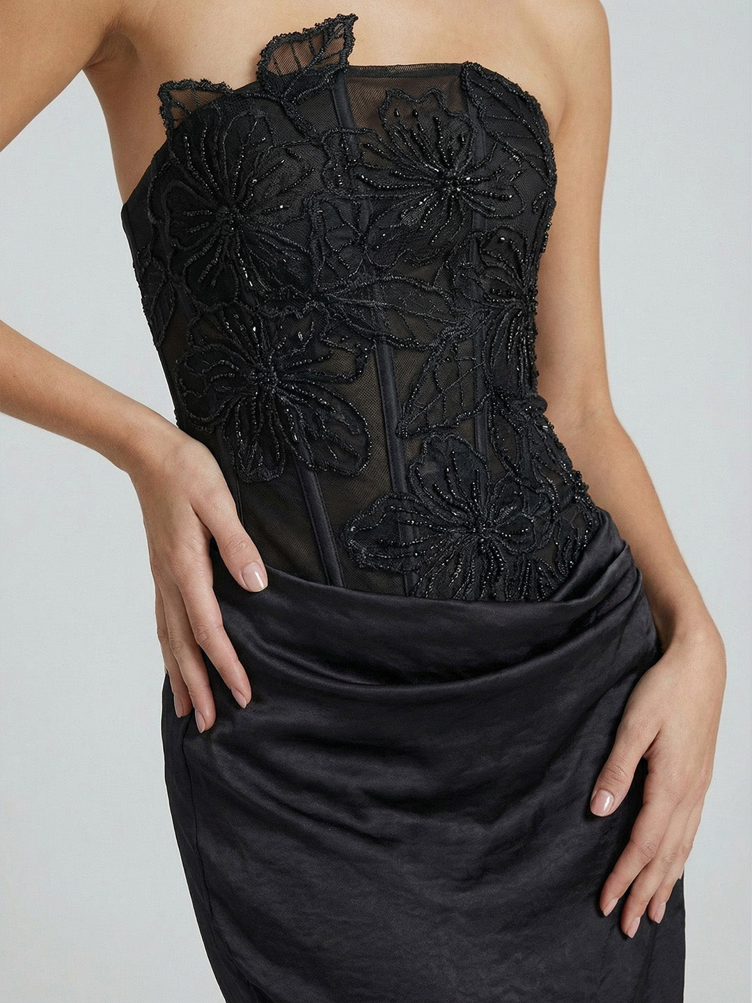 Mesh And Satin Maxi Dress