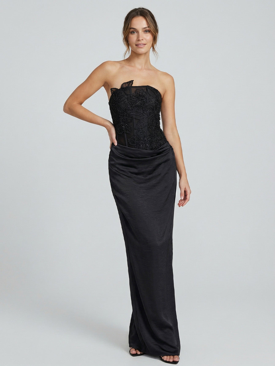 Mesh And Satin Maxi Dress