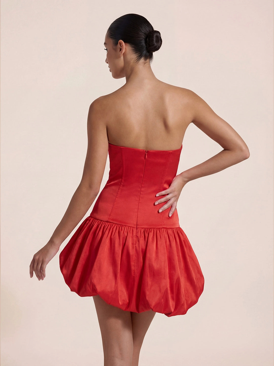 Valentine's Day Exclusive - Asymmetric Bubble Hem Strapless Mini Dress