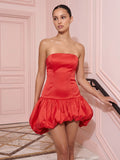 Valentine's Day Exclusive - Asymmetric Bubble Hem Strapless Mini Dress