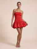 Valentine's Day Exclusive - Asymmetric Bubble Hem Strapless Mini Dress
