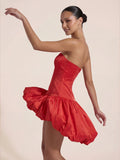 Valentine's Day Exclusive - Asymmetric Bubble Hem Strapless Mini Dress