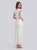 Asymmetric Sleeve Bodycon Gown with Knot-Shoulder Detail