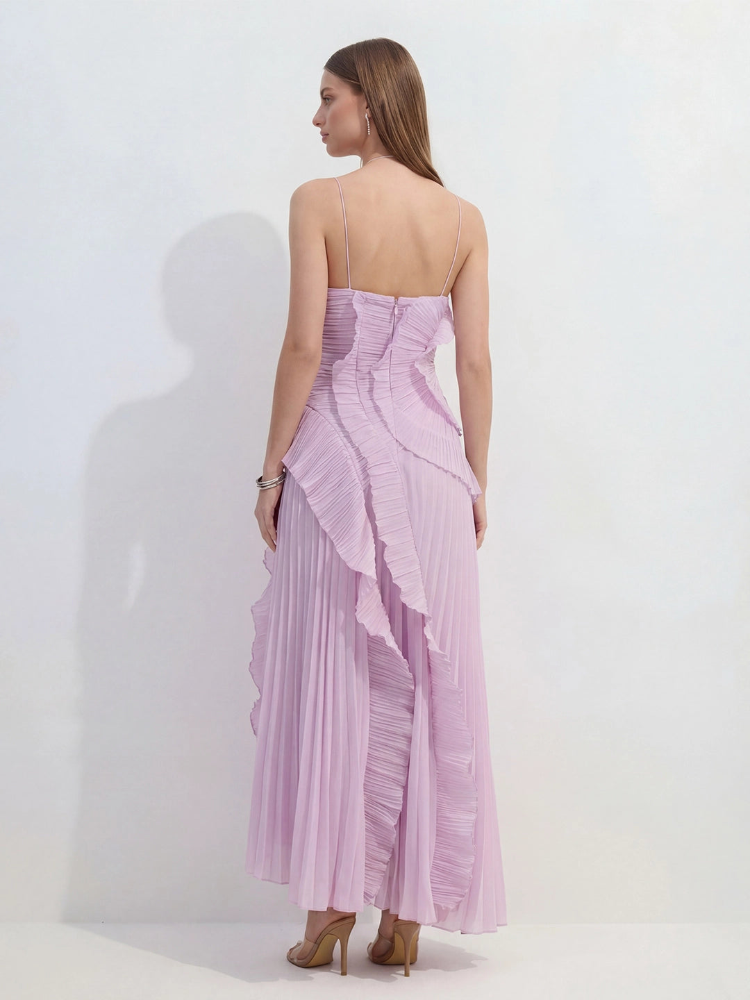 Asymmetry Pleated Halterneck Midi Dress