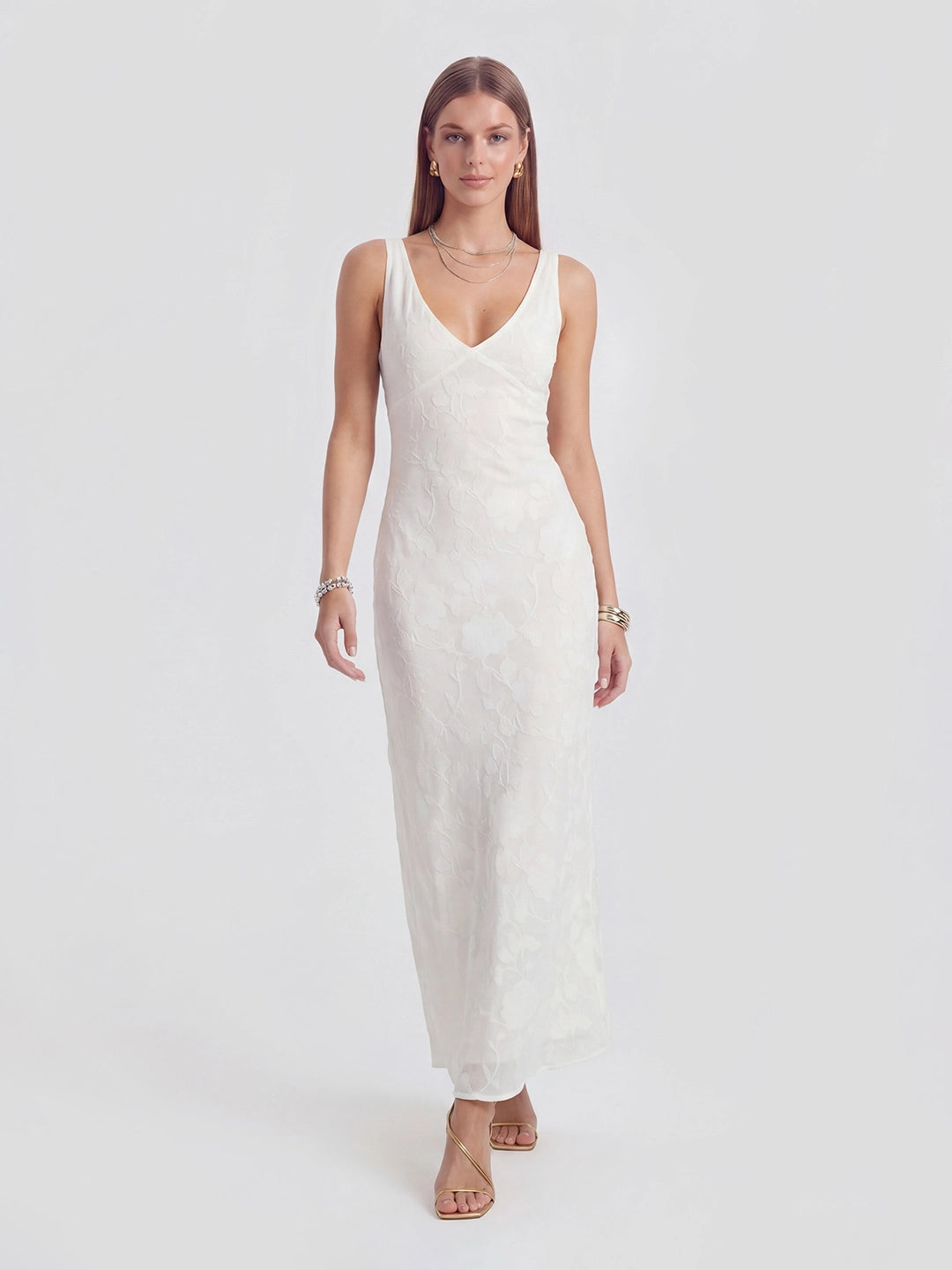 Backless Jacquard Maxi Dress