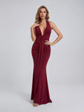 Backless sleeveless V-neck pleated maxi dress