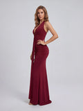 Backless sleeveless V-neck pleated maxi dress