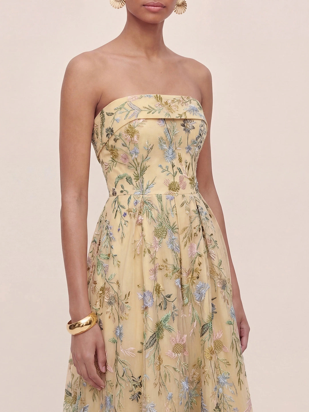 Bandeau Embroidered Tulle Evening Gown