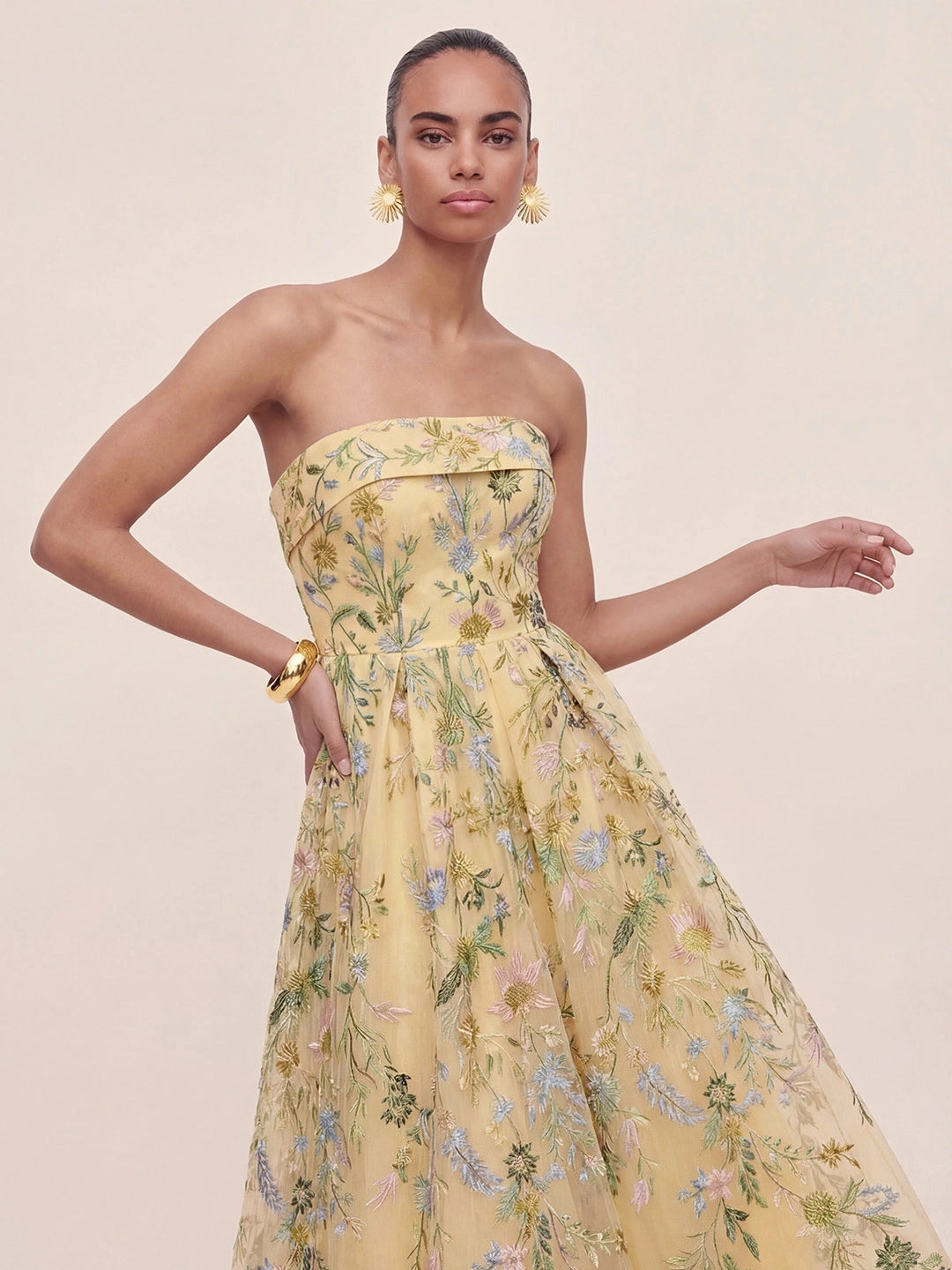 Bandeau Embroidered Tulle Evening Gown