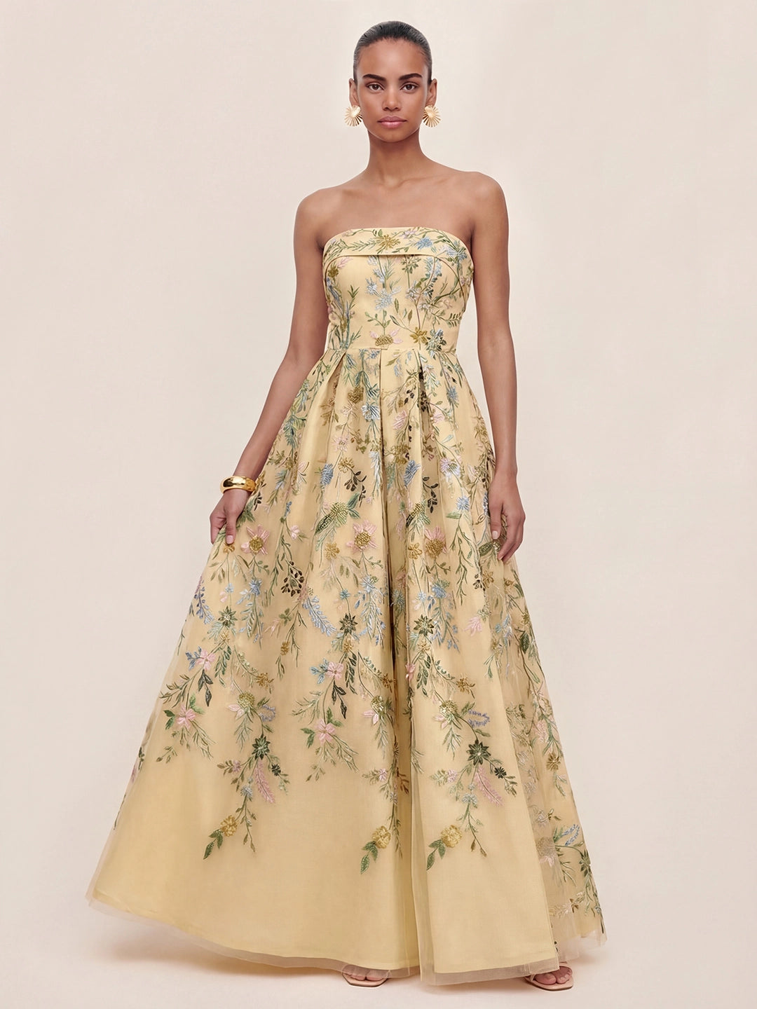 Bandeau Embroidered Tulle Evening Gown