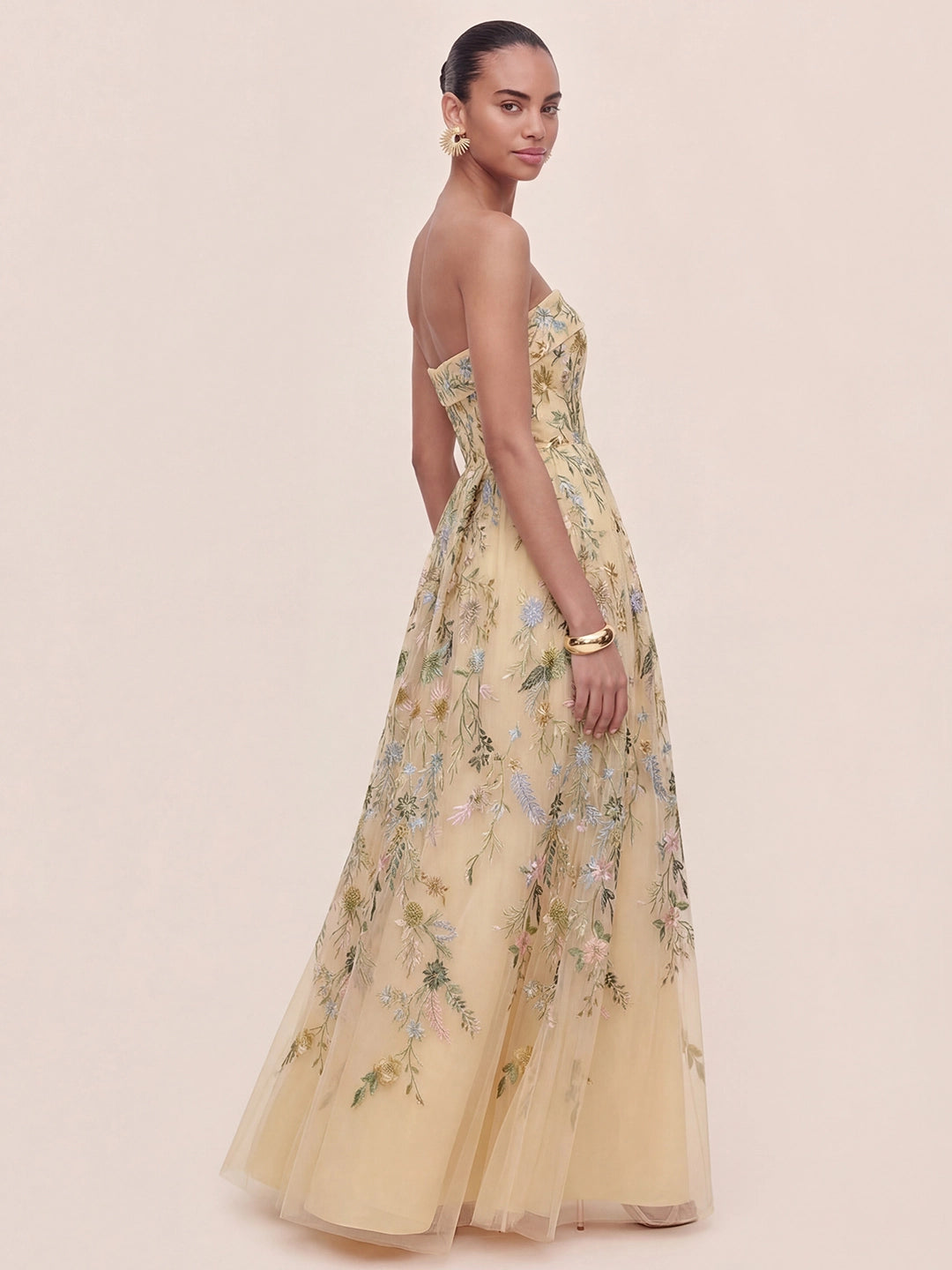 Bandeau Embroidered Tulle Evening Gown