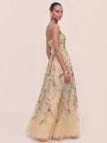 Bandeau Embroidered Tulle Evening Gown