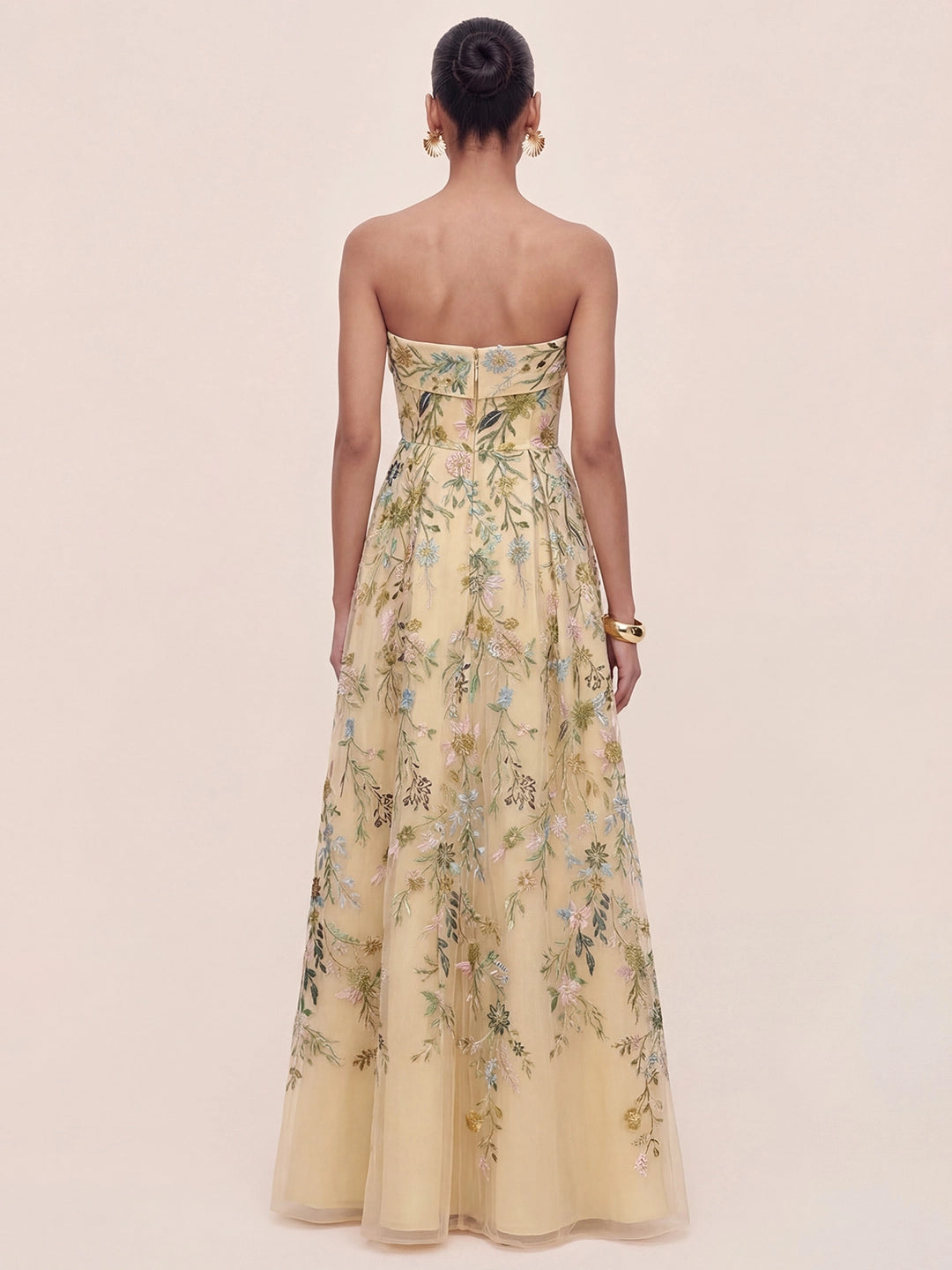 Bandeau Embroidered Tulle Evening Gown