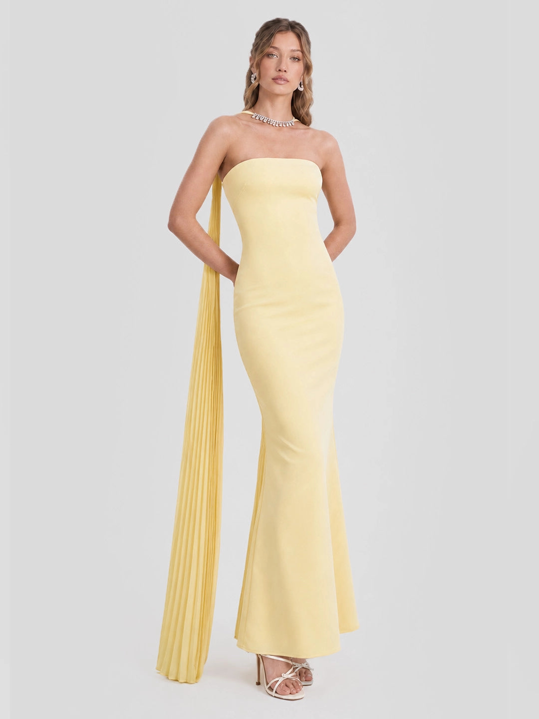 Bandeau Maxi Dress With Embellished Scarf