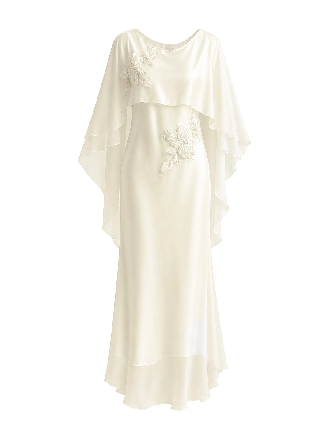 Beaded 3D Flower Embroidery Satin Midi Dress