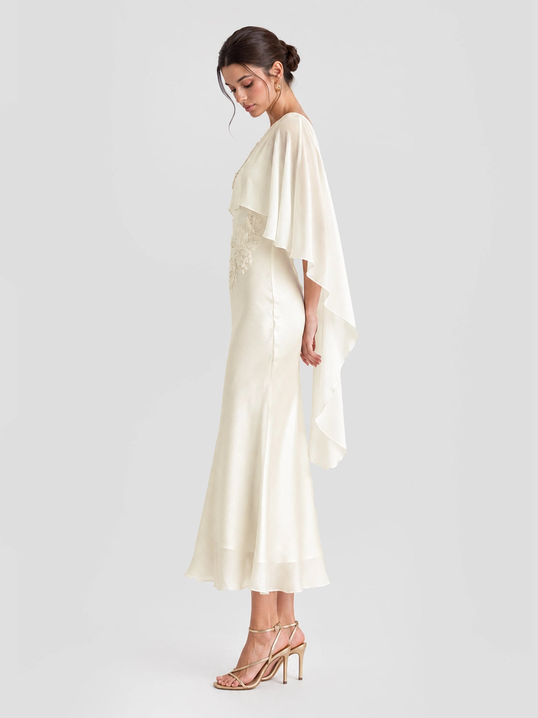 Beaded 3D Flower Embroidery Satin Midi Dress