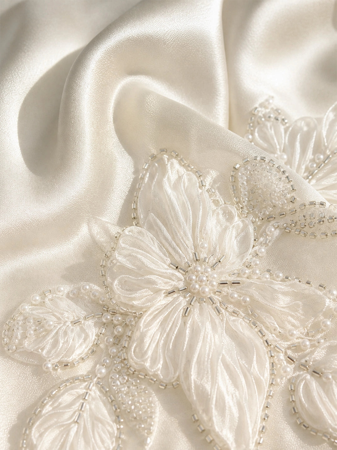 Beaded 3D Flower Embroidery Satin Midi Dress