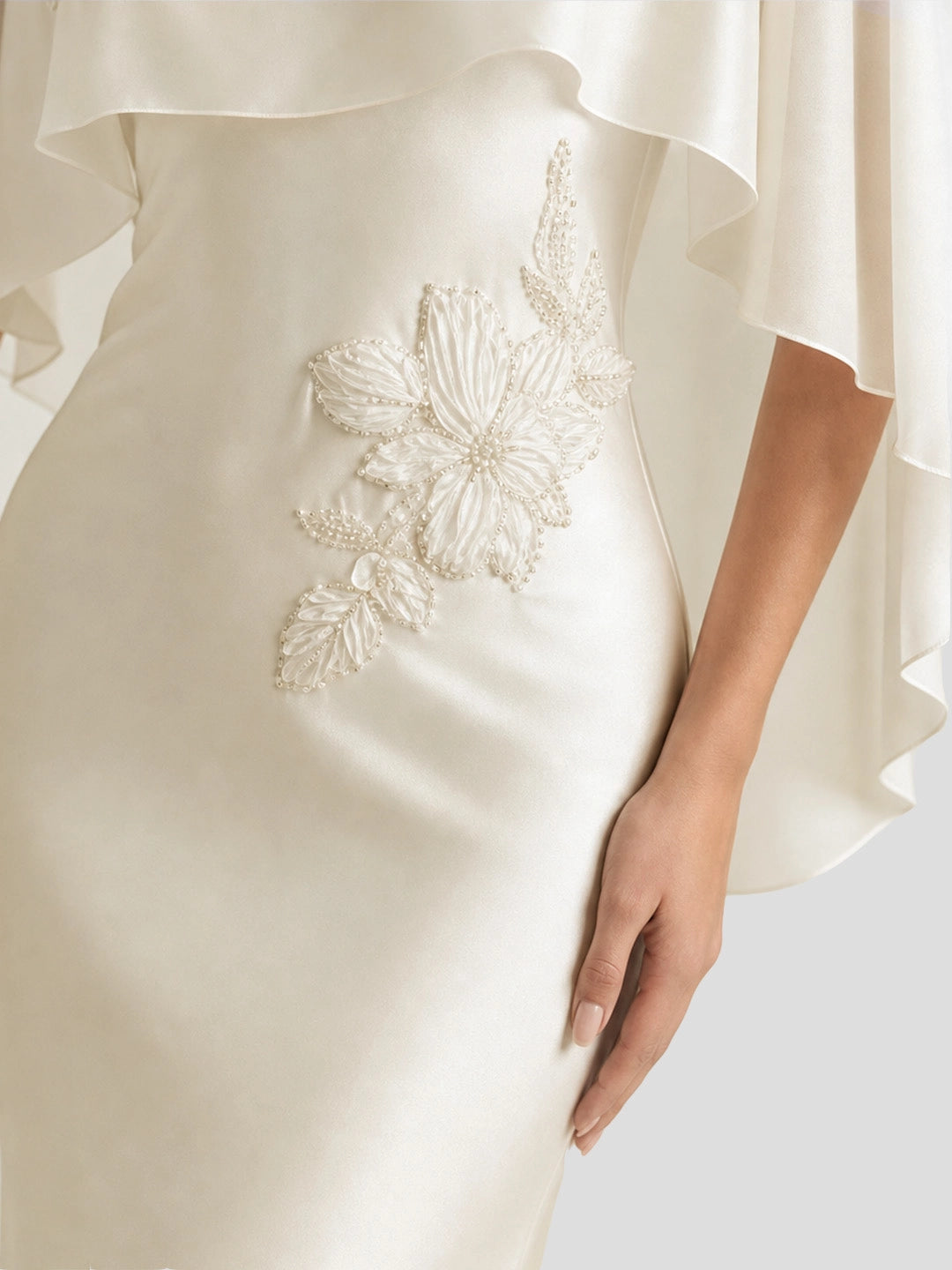 Beaded 3D Flower Embroidery Satin Midi Dress